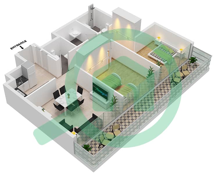 المخططات الطابقية لتصميم النموذج B شقة 2 غرفة نوم - المارية فيستا 2 Floor 3-30 interactive3D