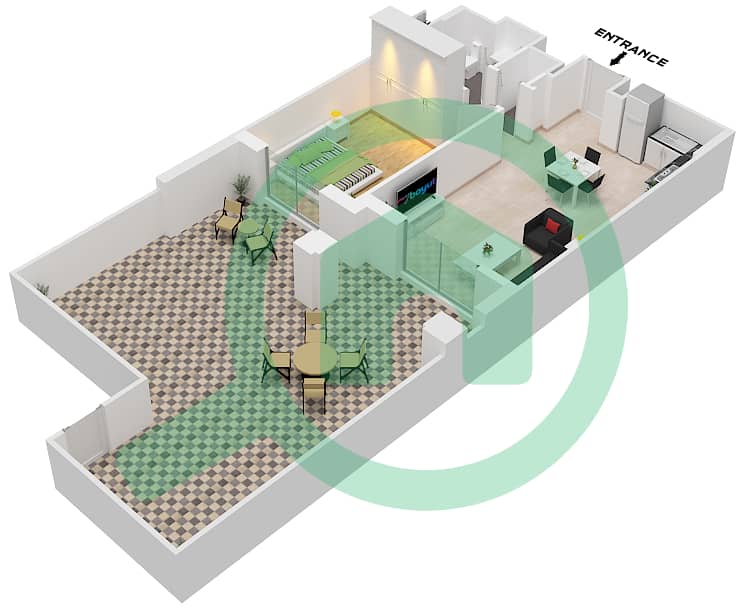 المخططات الطابقية لتصميم النموذج 1A (ASAYEL 1) شقة 1 غرفة نوم - أصايل Floor G interactive3D