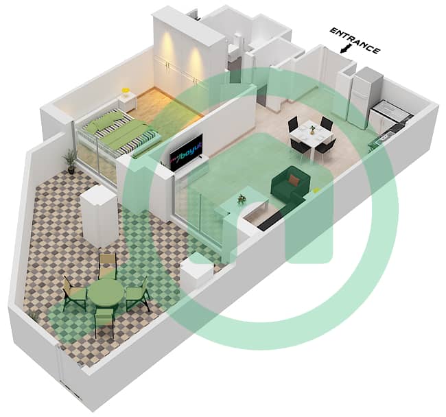 المخططات الطابقية لتصميم النموذج 2A (ASAYEL 1) شقة 1 غرفة نوم - أصايل Floor G interactive3D