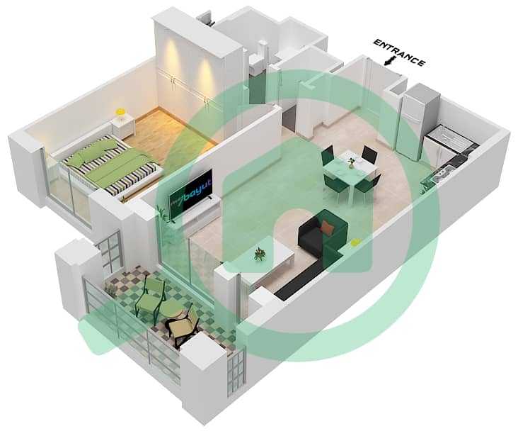 المخططات الطابقية لتصميم النموذج 3A (ASAYEL 1) شقة 1 غرفة نوم - أصايل Floor 1-8 interactive3D
