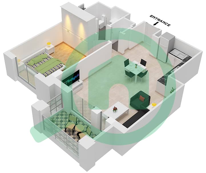 المخططات الطابقية لتصميم النموذج 1A1 (ASAYEL 1) شقة 1 غرفة نوم - أصايل Floor 1-9 interactive3D