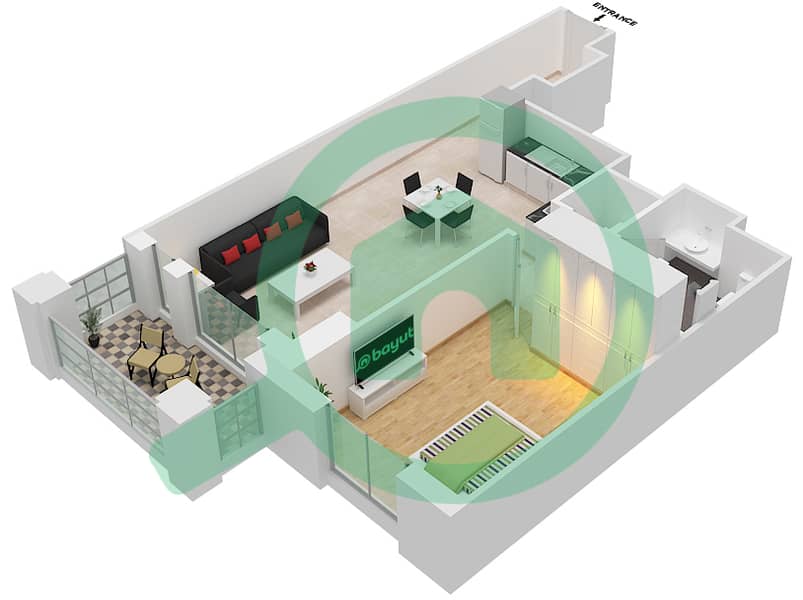 المخططات الطابقية لتصميم النموذج D (ASAYEL 1) شقة 1 غرفة نوم - أصايل Floor 3-8 interactive3D