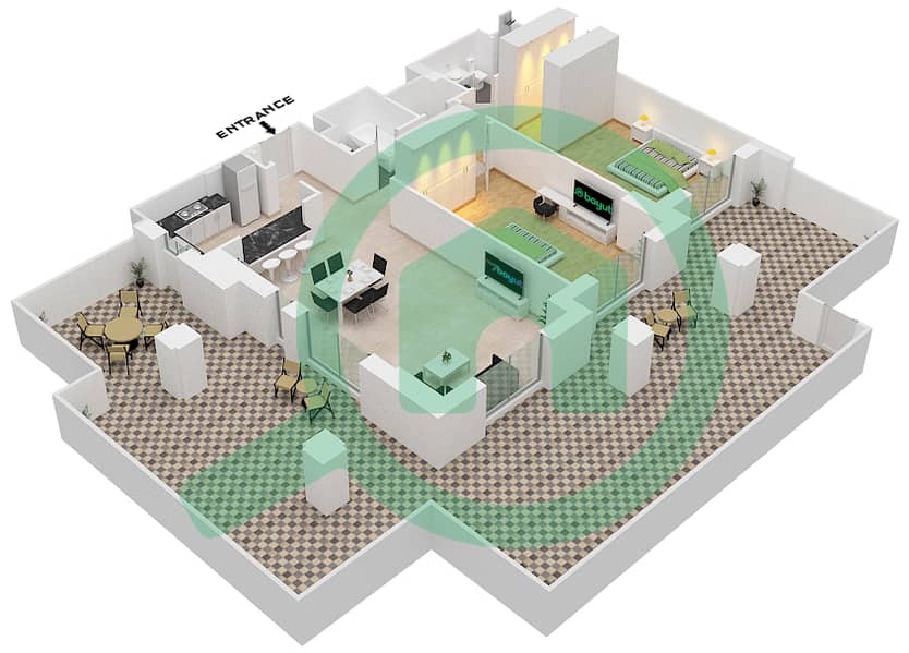 المخططات الطابقية لتصميم النموذج A2 (ASAYEL 1) شقة 2 غرفة نوم - أصايل Floor G interactive3D