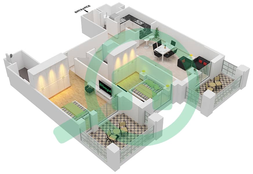 Asayel Building 1 - 2 Bedroom Apartment Type 1B1 / FLOOR 1-2 Floor plan Floor 1-2 interactive3D
