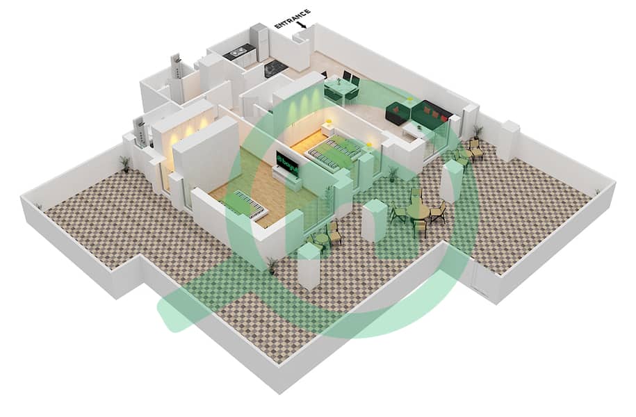 المخططات الطابقية لتصميم النموذج D (ASAYEL 1) شقة 2 غرفة نوم - أصايل Floor G interactive3D