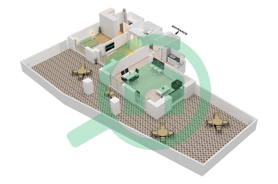 المخططات الطابقية لتصميم النموذج E2 / FLOOR G شقة 2 غرفة نوم - بناية أصايل 1 Floor G interactive3D