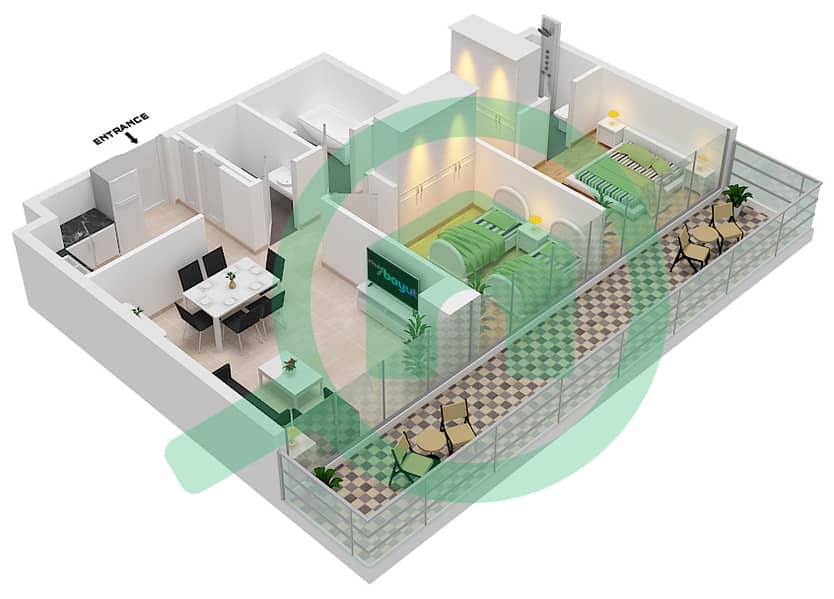 Аль Марьях Виста 2 - Апартамент 2 Cпальни планировка Тип C Floor 3-31 interactive3D