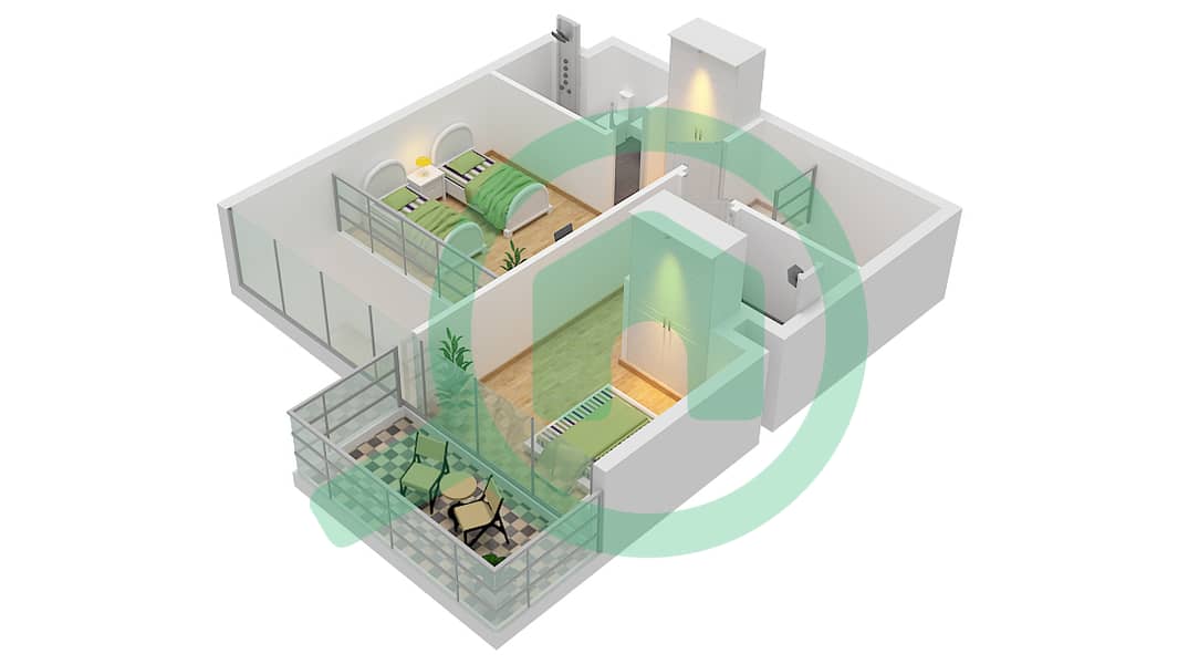 المخططات الطابقية لتصميم النموذج A شقة 3 غرف نوم - المارية فيستا 2 Upper Floor interactive3D
