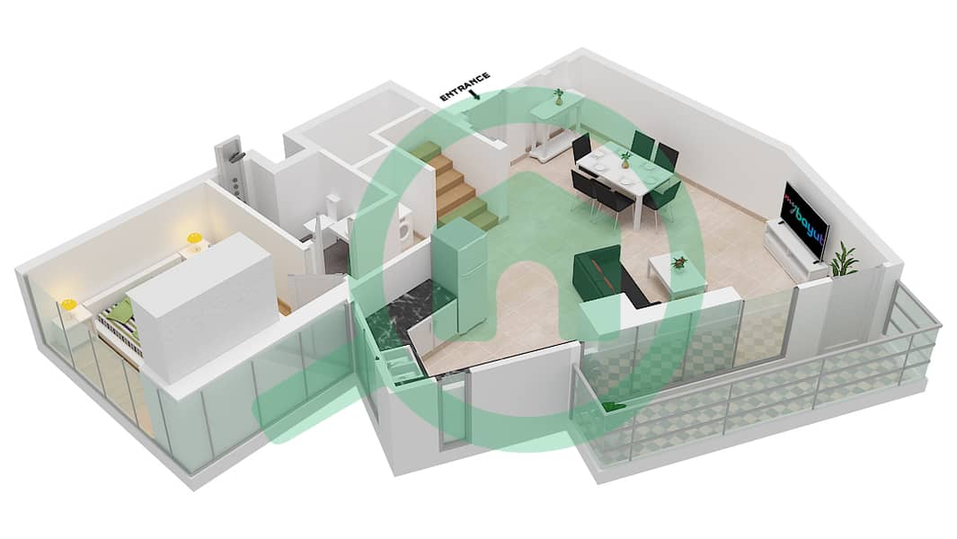 Al Maryah Vista 2 - 3 Bedroom Apartment Type B Floor plan Lower Floor interactive3D