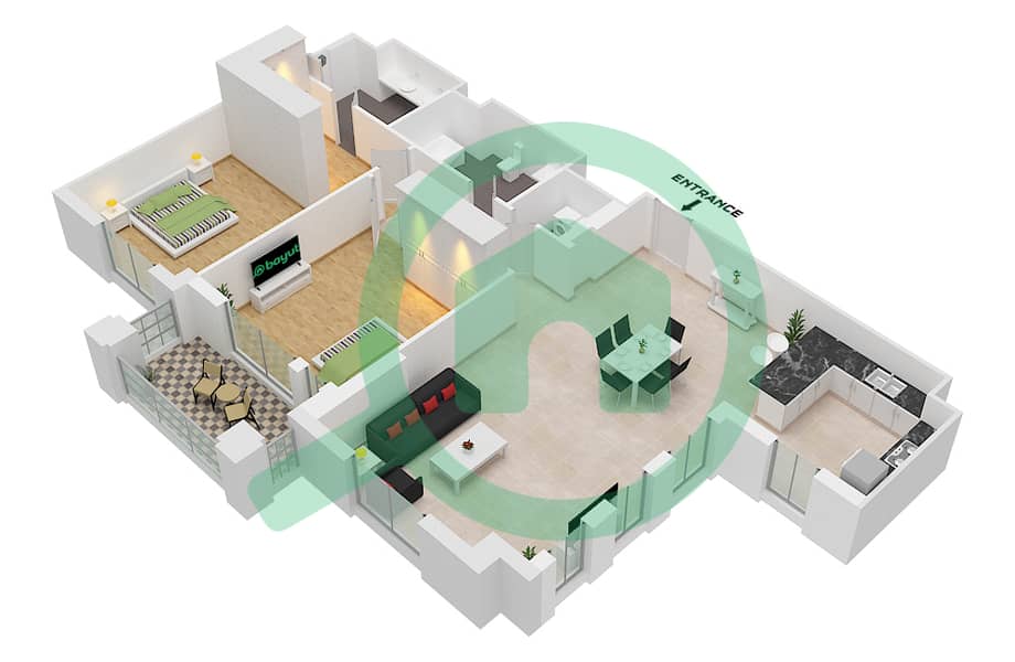 المخططات الطابقية لتصميم النموذج G / FLOOR 10 شقة 2 غرفة نوم - بناية أصايل 1 Floor 10 interactive3D