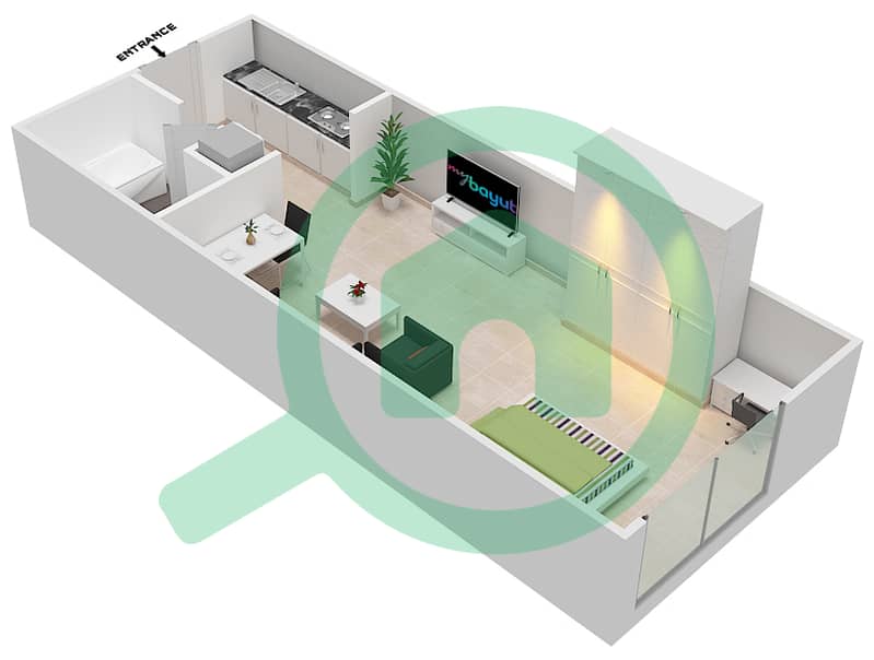 المخططات الطابقية لتصميم النموذج D شقة استوديو - مساكن القناه المائية غرب interactive3D