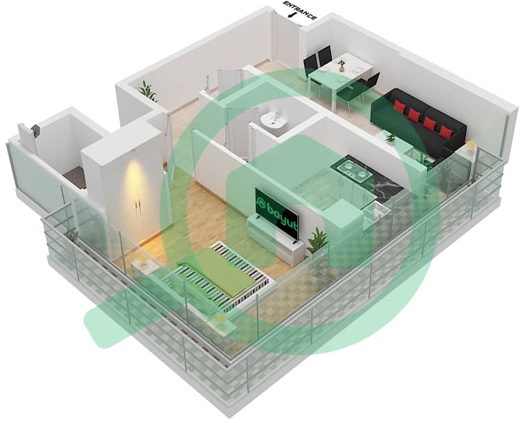المخططات الطابقية لتصميم النموذج D FLOOR 6-13 شقة 1 غرفة نوم - سيفين بالم Floor 6-13 interactive3D