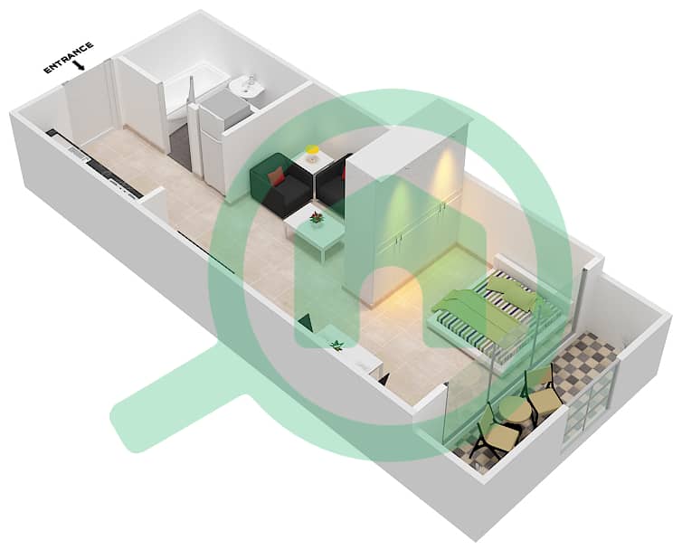 运河公寓西区 - 单身公寓类型A2戶型图 interactive3D