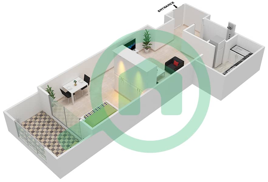 Canal Residence West - Studio Apartment Type B2 Floor plan interactive3D