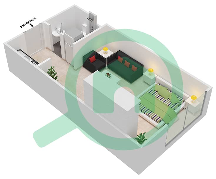 المخططات الطابقية لتصميم النموذج D2 شقة استوديو - مساكن القناه المائية غرب interactive3D