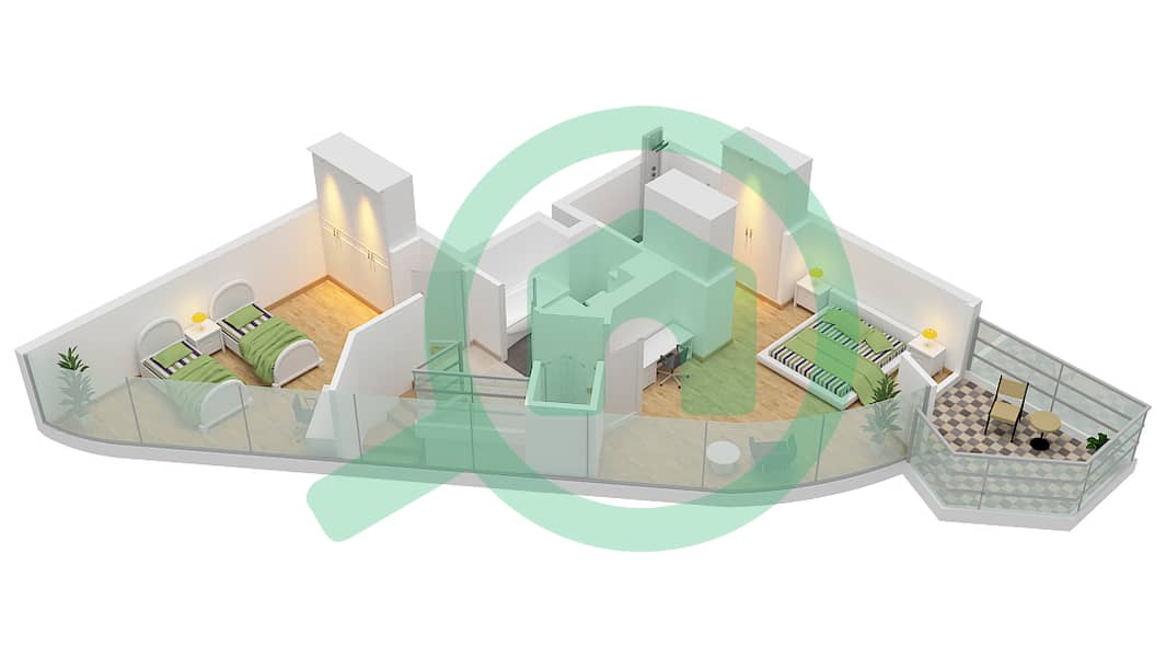 المخططات الطابقية لتصميم النموذج C شقة 3 غرف نوم - المارية فيستا 2 Upper Floor interactive3D