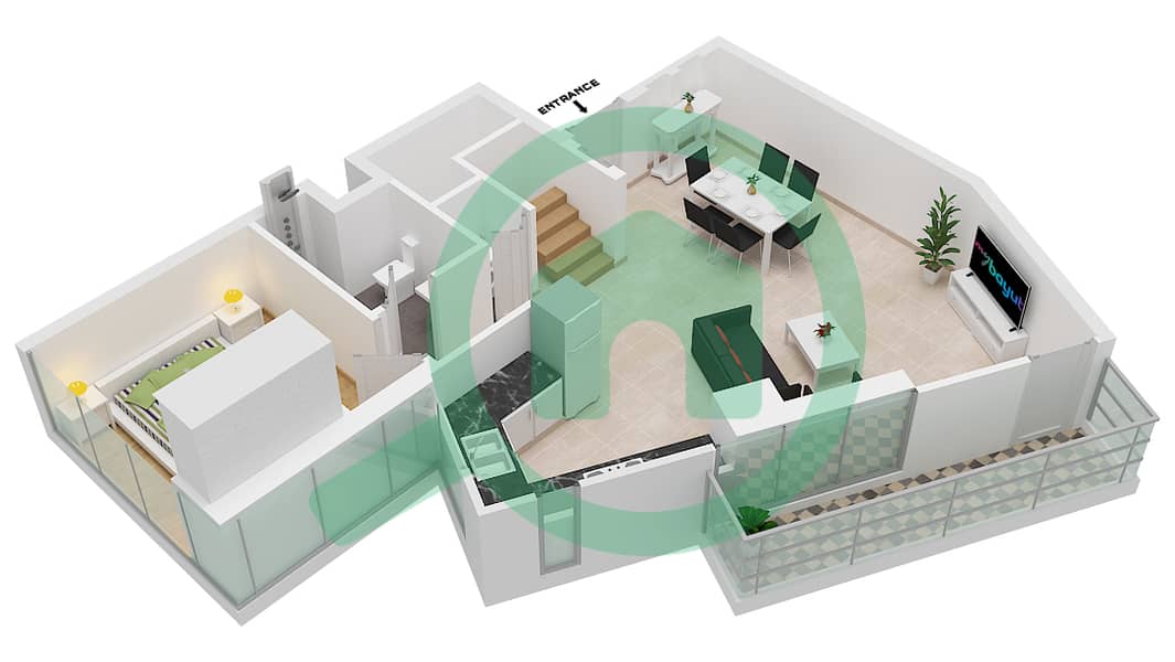 Al Maryah Vista 2 - 3 Bedroom Apartment Type D Floor plan Lower Floor interactive3D