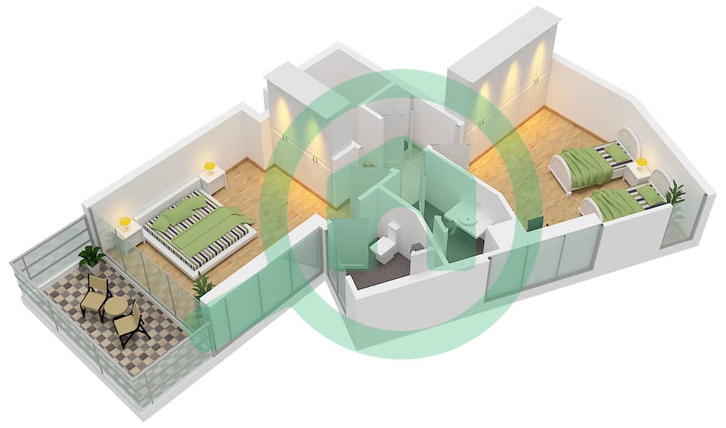 المخططات الطابقية لتصميم النموذج D شقة 3 غرف نوم - المارية فيستا 2 Upper Floor interactive3D