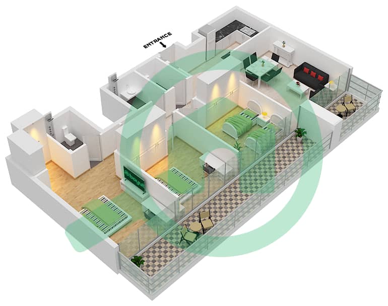 Аль Марьях Виста 2 - Апартамент 3 Cпальни планировка Тип E Floor 31 interactive3D