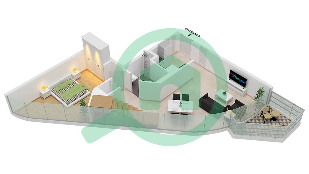 المخططات الطابقية لتصميم النموذج C شقة 3 غرف نوم - المارية فيستا 2 Lower Floor interactive3D