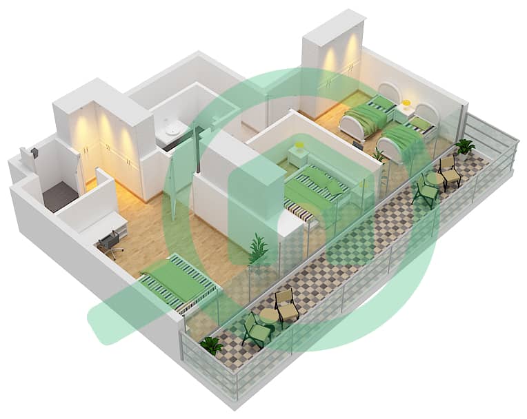 المخططات الطابقية لتصميم النموذج A شقة 4 غرف نوم - المارية فيستا 2 Upper Floor interactive3D