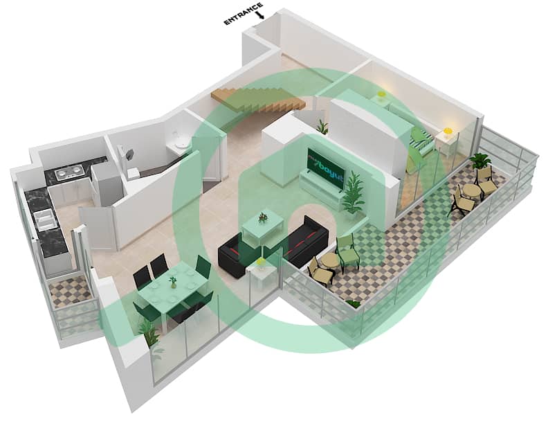 Al Maryah Vista 2 - 4 Bedroom Apartment Type B Floor plan Lower Floor interactive3D