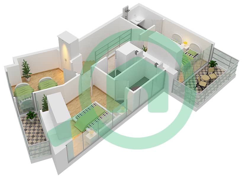 المخططات الطابقية لتصميم النموذج B شقة 4 غرف نوم - المارية فيستا 2 Upper Floor interactive3D
