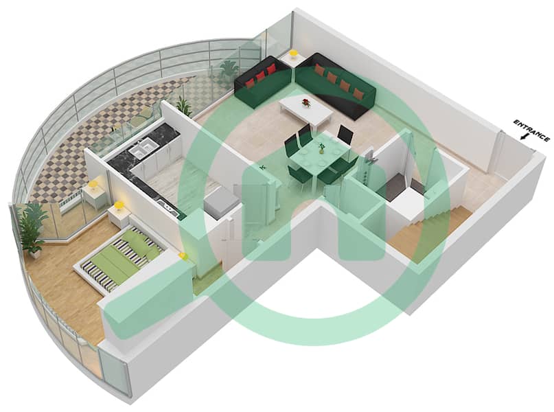 المخططات الطابقية لتصميم النموذج C شقة 4 غرف نوم - المارية فيستا 2 Lower Floor interactive3D