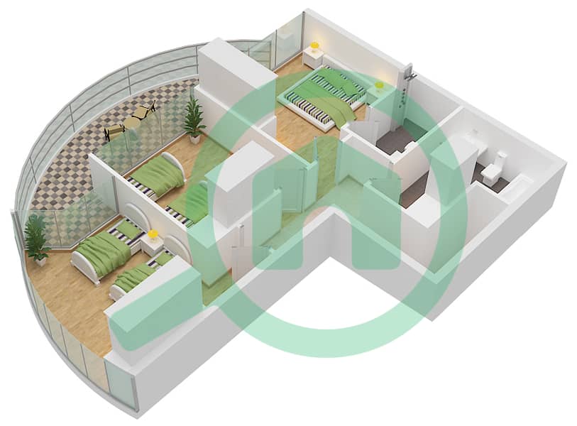 المخططات الطابقية لتصميم النموذج C شقة 4 غرف نوم - المارية فيستا 2 Upper Floor interactive3D