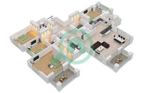 المخططات الطابقية لتصميم النموذج E, FLOOR 4-9 (ASAYEL 1) شقة 4 غرف نوم - أصايل