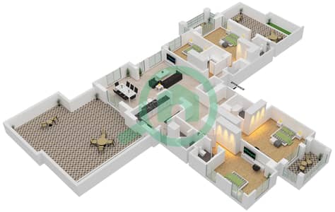 المخططات الطابقية لتصميم النموذج F (ASAYEL 1) شقة 4 غرف نوم - أصايل