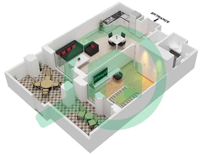 المخططات الطابقية لتصميم النموذج 6A (ASAYEL 2) شقة 1 غرفة نوم - أصايل