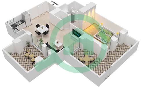 المخططات الطابقية لتصميم النموذج 1C (ASAYEL 2) شقة 1 غرفة نوم - أصايل