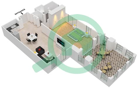 المخططات الطابقية لتصميم النموذج 1F (ASAYEL 2) شقة 1 غرفة نوم - أصايل