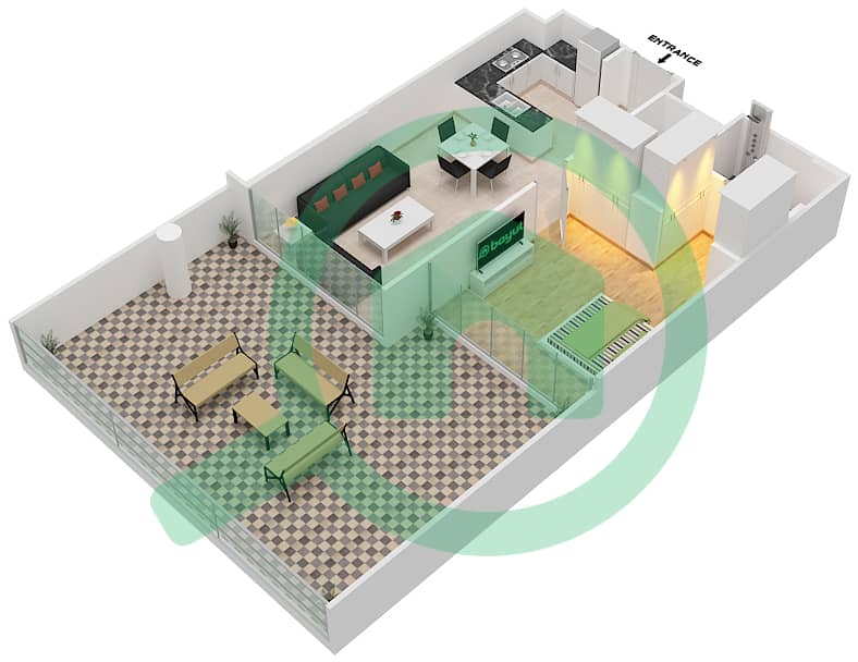 Гольф Виста - Апартамент 1 Спальня планировка Тип V-POOL DECK Pool Deck interactive3D