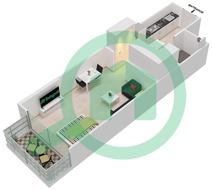 Golf Vista - Studio Apartment Type A1-POOL DECK Floor plan Pool Deck interactive3D