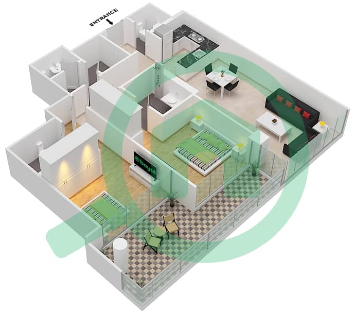 المخططات الطابقية لتصميم النموذج C1-POOL DECK شقة 2 غرفة نوم - جولف فيستا Pool Deck interactive3D