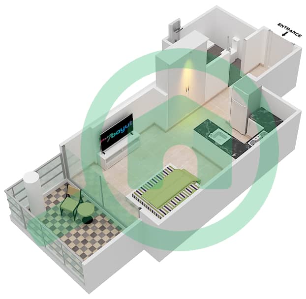 Golf Vista - Studio Apartment Type D1-POOL DECK Floor plan Pool Deck interactive3D