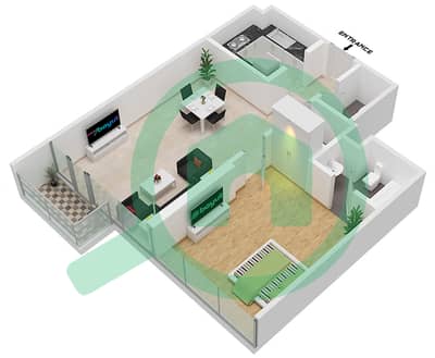 Ла Ривьера Апартментс - Апартамент 1 Спальня планировка Единица измерения 4-FLOOR 2-14