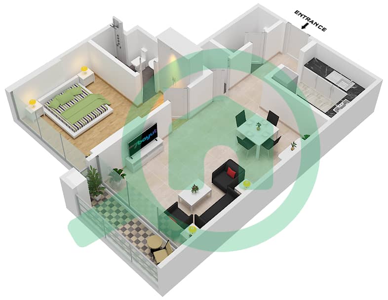La Riviera Apartments - 1 Bedroom Apartment Unit 1-FLOOR 1-17 Floor plan Floor 1-17 interactive3D