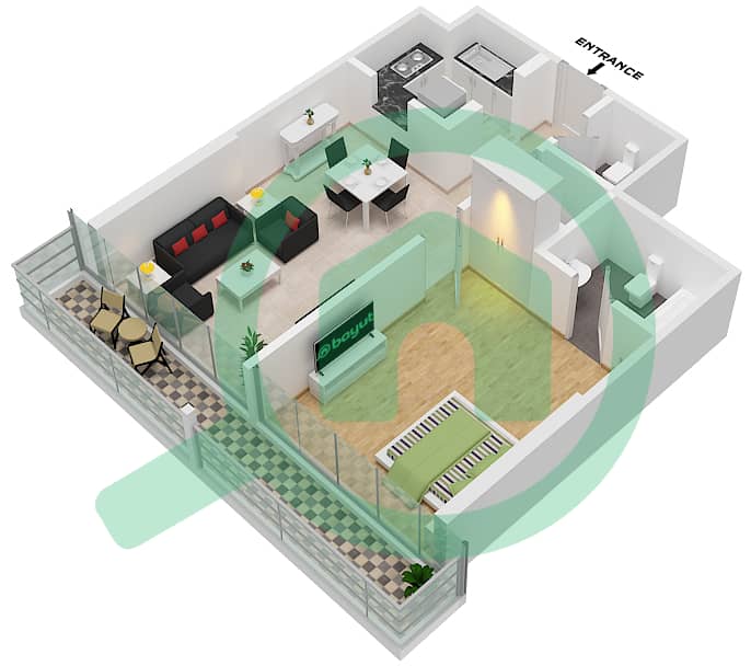 滨江公寓 - 1 卧室公寓单位3-FLOOR 1-16戶型图 Floor 1-16 interactive3D