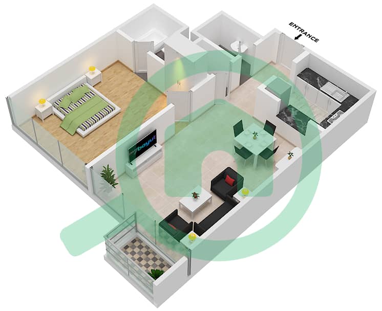 滨江公寓 - 1 卧室公寓单位4-FLOOR 1戶型图 Floor 1 interactive3D