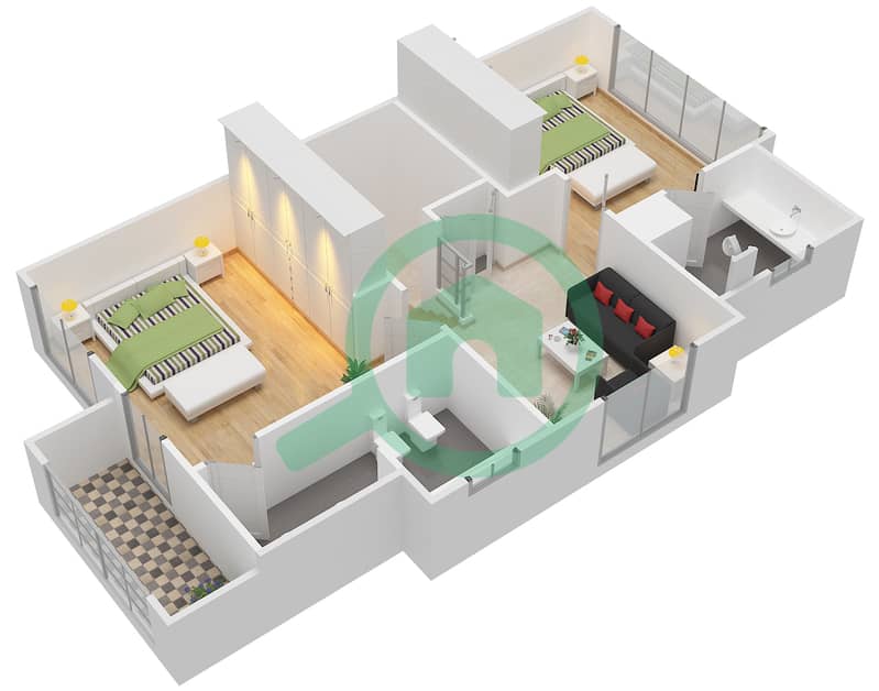 Saadiyat Lagoons - 2 Bedroom Townhouse Type E Floor plan First Floor interactive3D
