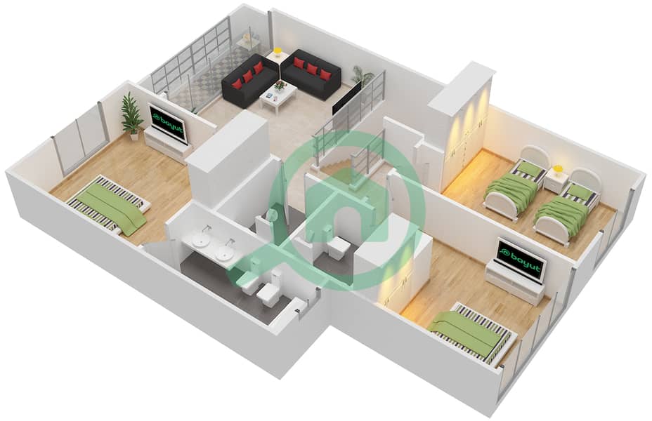 Saadiyat Lagoons - 3 Bedroom Townhouse Type M Floor plan First Floor interactive3D