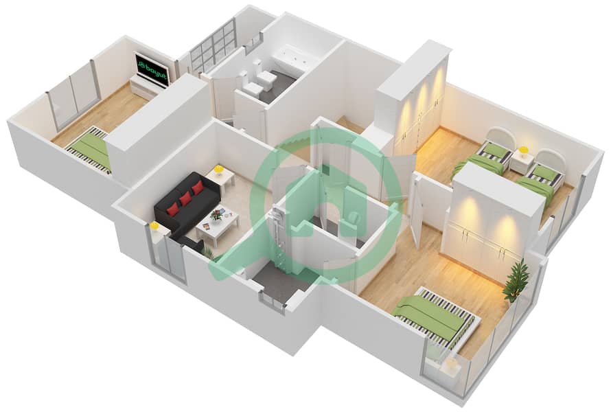 Saadiyat Lagoons - 3 Bedroom Townhouse Type E Floor plan First Floor interactive3D