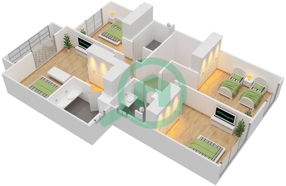 Saadiyat Lagoons - 4 Bedroom Townhouse Type M Floor plan First Floor interactive3D
