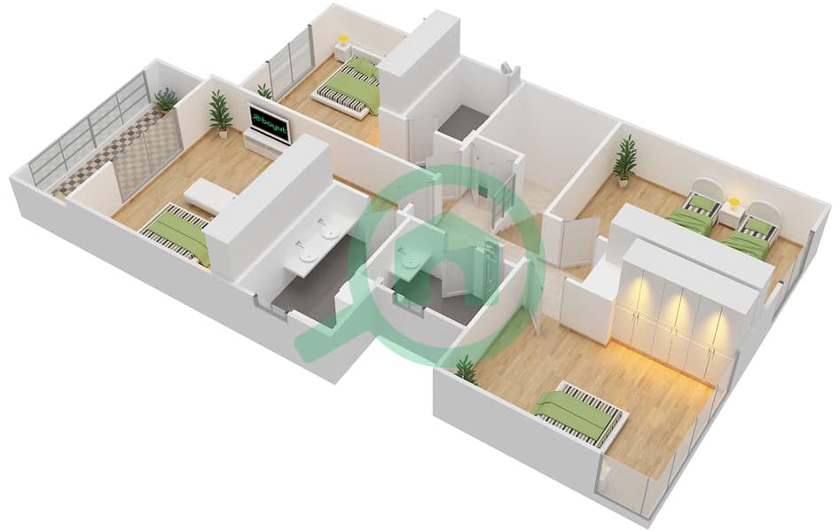 المخططات الطابقية لتصميم النموذج E تاون هاوس 4 غرف نوم - سعديات لاغونز First Floor interactive3D
