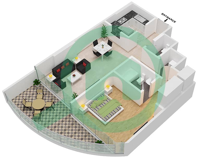 المخططات الطابقية لتصميم الوحدة 6-FLOOR 1 شقة 1 غرفة نوم - شقق لا ريفييرا Floor 1 interactive3D