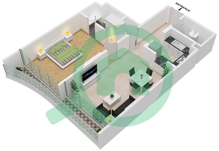 滨江公寓 - 1 卧室公寓单位7-FLOOR 2戶型图 Floor 2 interactive3D
