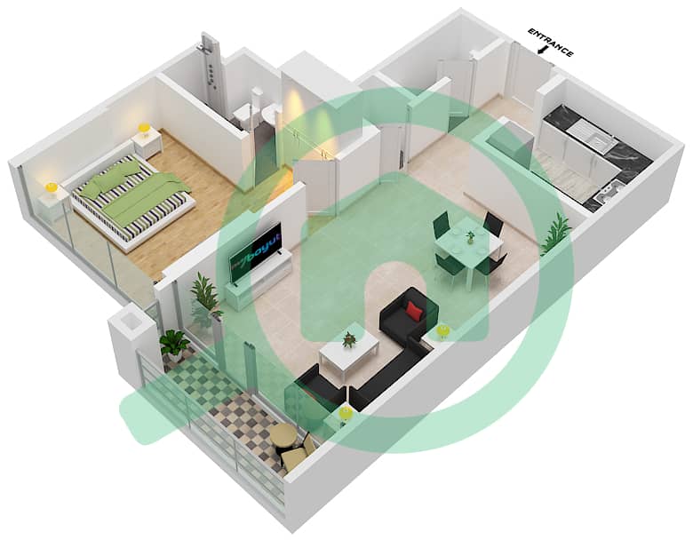 La Riviera Apartments - 1 Bedroom Apartment Unit 3-FLOOR 2-16 Floor plan Floor 2-16 interactive3D